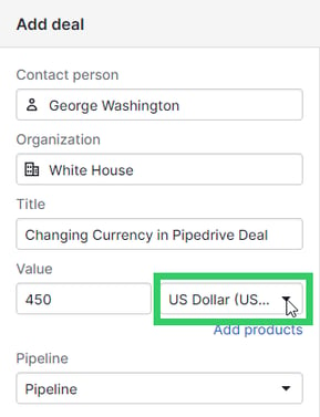 pipedrive currency